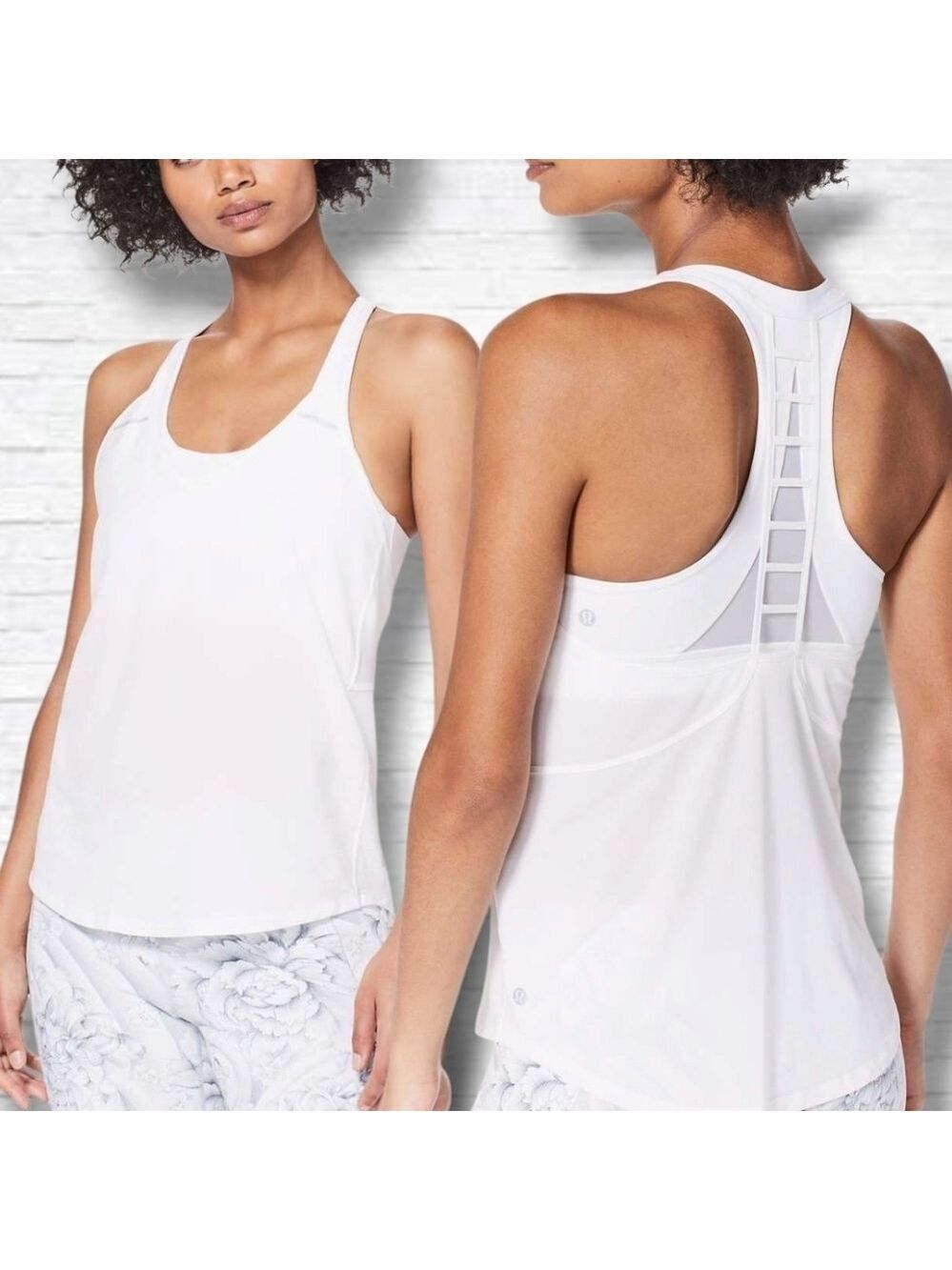 Lululemon "Breezy" Light Pink/White Singlet Tank Top Size S/M